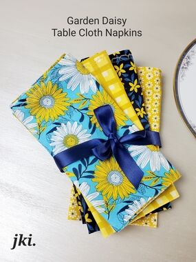 Table Cloth Napkins 4/set 100% Cotton "Garden Daisy" Mix & Match Design